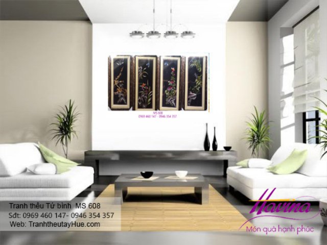 Tranh thêu tứ bình treo phòng khách