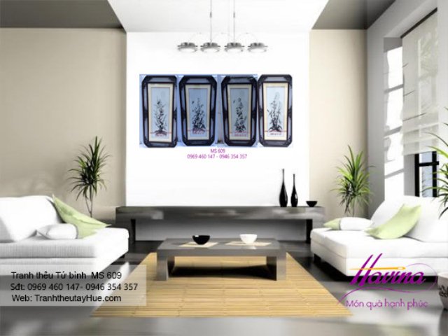 Tranh thêu tứ bình treo phòng khách