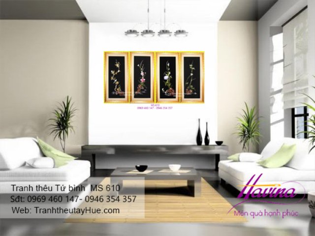 Tranh thêu tứ bình treo phòng khách
