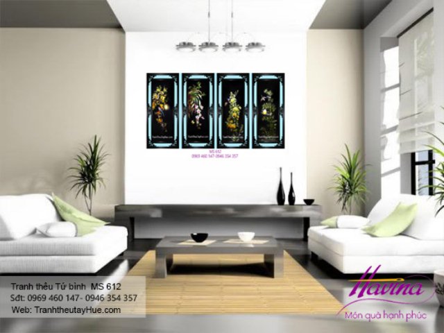 Tranh thêu tứ bình treo phòng khách