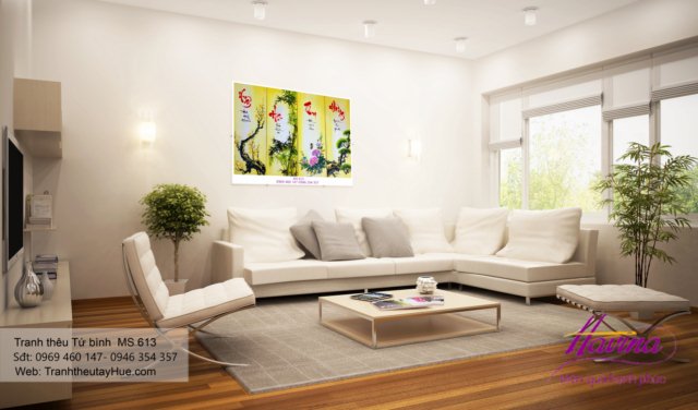 Tranh thêu tứ bình treo phòng khách