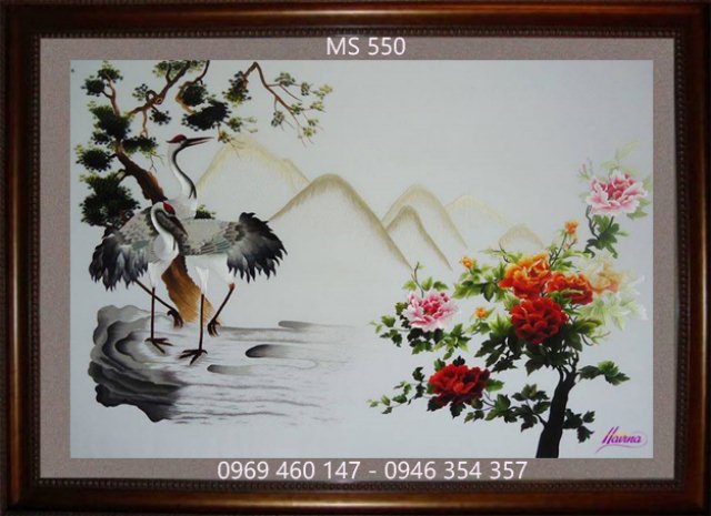 Tranh thêu tùng hạc diên niên làm quà tặng tân gia Tranh thêu tùng hạc diên niên làm quà tặng tân gia