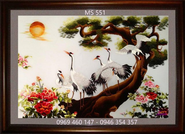 Tranh thêu tùng hạc diên niên làm quà tặng tân gia Tranh thêu tùng hạc diên niên làm quà tặng tân gia