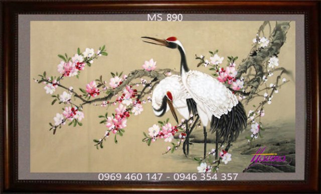 tranh thêu chim hạc
