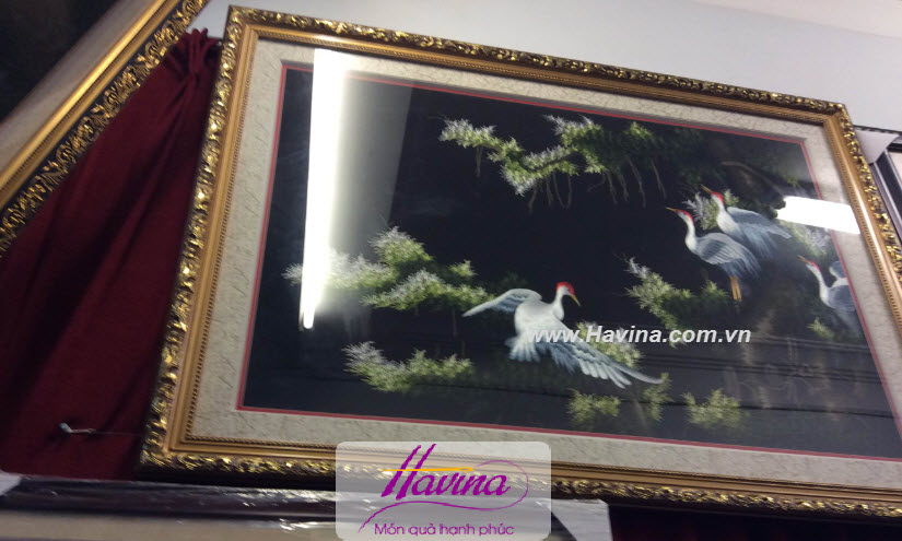 tranh thêu tùng hạc diên niên