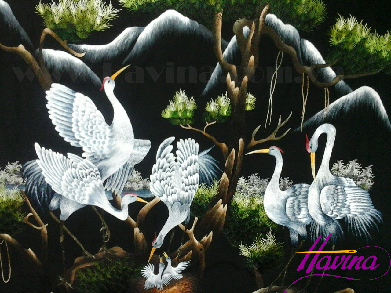 Tranh thêu tùng hạc diên niên