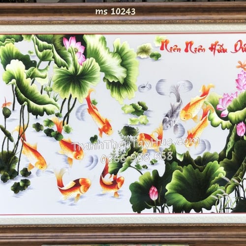 Tranh thêu cá chép hoa sen MS 10243