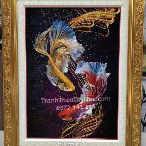 Tranh thêu cá chép hoa sen MS 10243