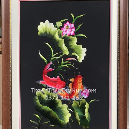 Tranh thêu cá chép hoa sen MS 10674