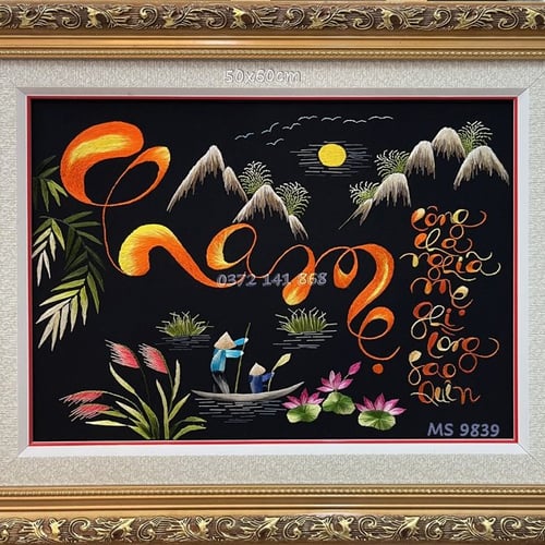 Tranh thêu thư pháp cha mẹ ms 9839