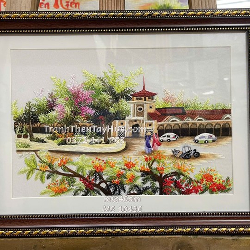 Tranh thêu Chợ Bến Thành ms 10436