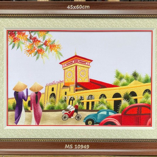 Tranh thêu Chợ Bến Thành ms 10983