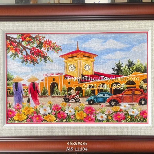 Tranh thêu chợ Bến Thành MS 11105