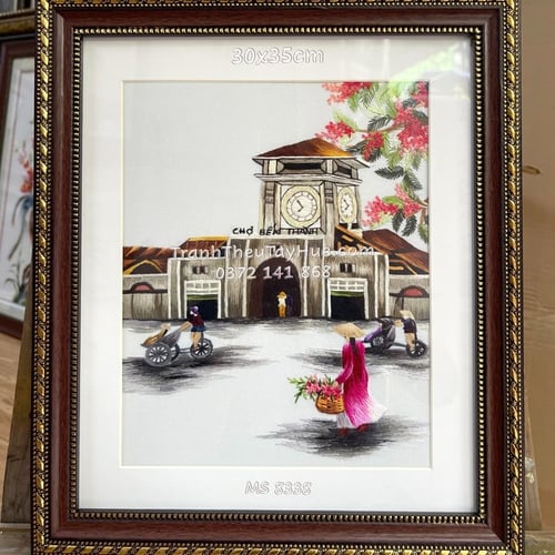 Tranh thêu Chợ Bến Thành ms 8338