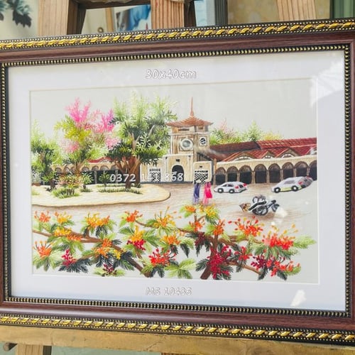 Tranh thêu Chợ Bến Thành ms 10983