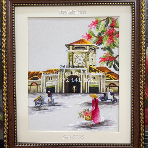 Tranh thêu Chợ Bến Thành ms 10983
