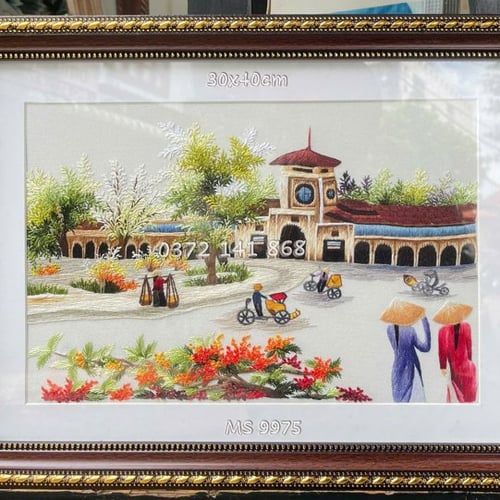 Tranh thêu Chợ Bến Thành ms 10983