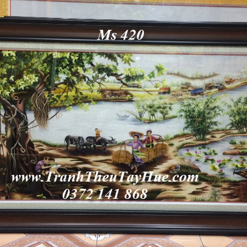 Tranh thêu tay tphcm MS 420 - Bình yên quê mẹ