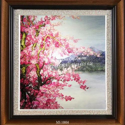 TRANH THÊU HOA ĐÀO MS 10004