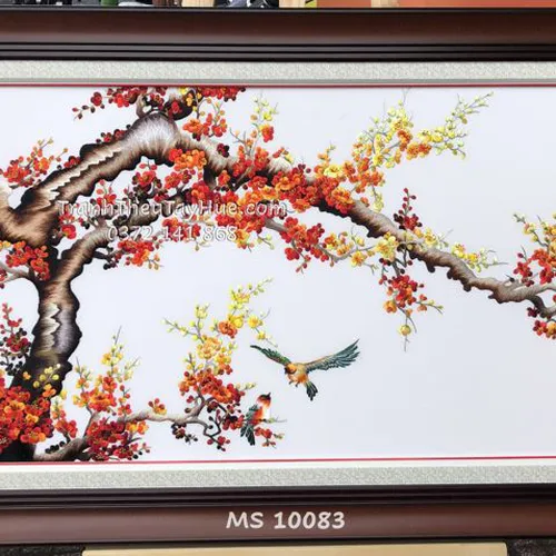 TRANH THÊU HOA ĐÀO MS 10083