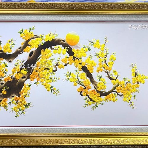 Tranh thêu hoa mai vàng 
