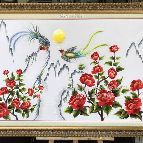 Tranh thêu hoa mẫu đơn