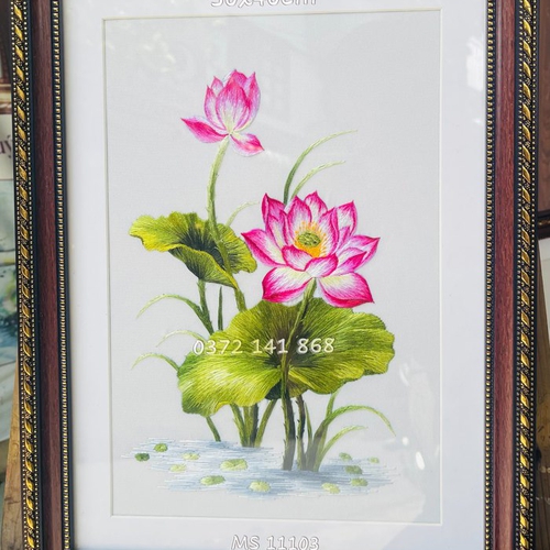Tranh thêu hoa sen ms 11103