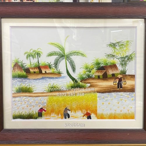 Tranh thêu làng quê 01