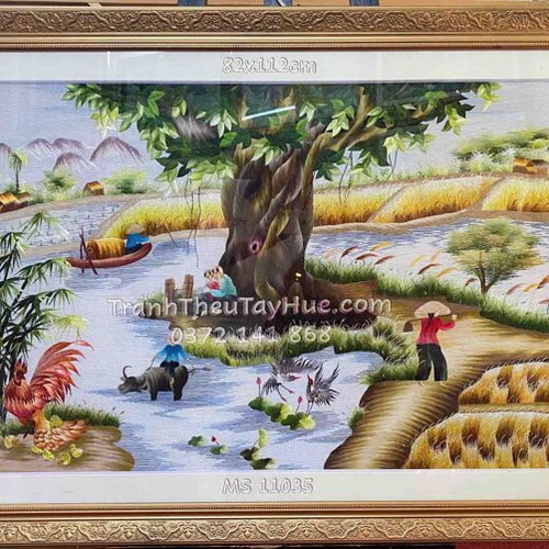 Tranh thêu làng quê ms 11035