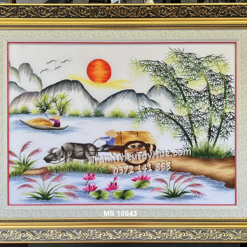 Tranh thêu phong cảnh làng quê MS 10043