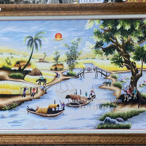 Tranh thêu phong cảnh làng quê MS 10049