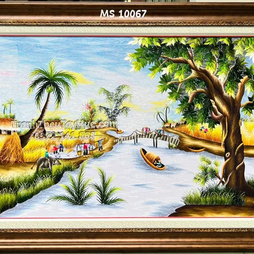 Tranh thêu phong cảnh làng quê MS 10067