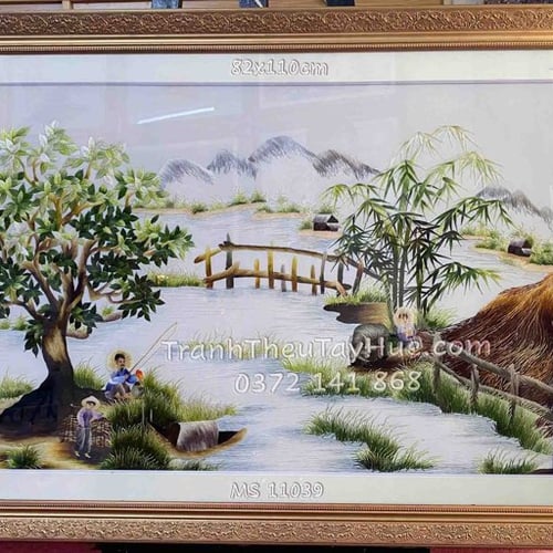 Tranh thêu làng quê ms 10121