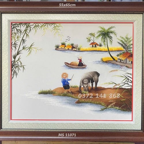 Tranh thêu làng quê ms 10121