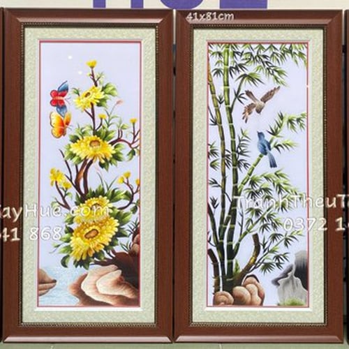 Tranh thêu tứ quý tùng cúc trúc mai