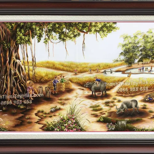 Bức tranh thêu làng quê việt nam: nét đẹp của làng quê Việt Nam qua góc nhìn nghệ thuật thêu tay