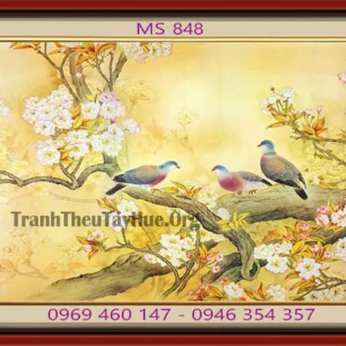 Đổi gió đón Tết với tranh thêu hoa đào