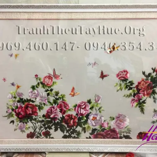 Hoàn Thiện Thêm Một Bức Tranh Thêu Hoa Mẫu Đơn Ms 199 Cho Anh Hiệp ở Đường Ngọc Thụy, Long Biên, Hà Nội.