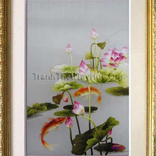 Hoàn thiện Tranh Thêu Cá Chép Hoa Sen MS 17 cho Công Ty Cổ Phần Thủy Sản Cửu Long