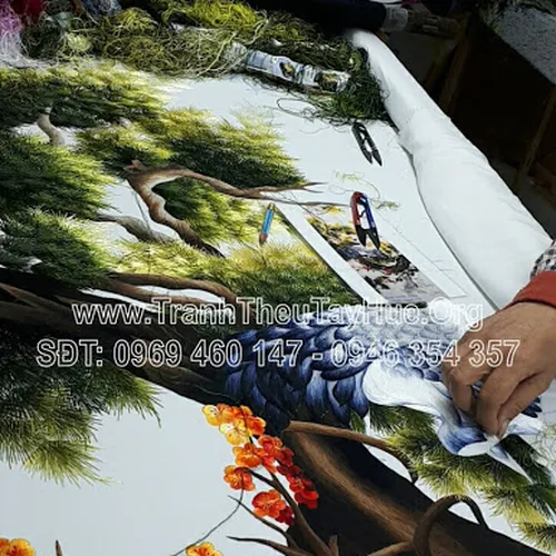 Hoàn thiện tranh thêu tùng hạc MS 533 cho anh Vinh ở Bắc Ninh