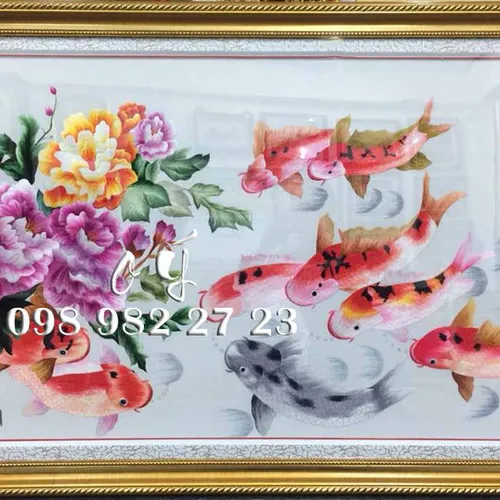 Tranh Thêu Cá Chép Hoa Mẫu Đơn MS 8329