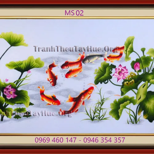 Tranh thêu cá chép hoa sen MS 02