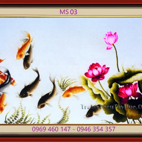 Tranh thêu cá chép hoa sen MS 03
