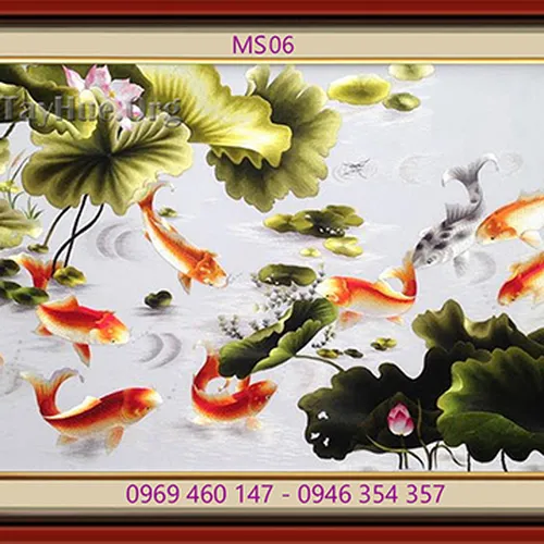 TRANH THÊU CÁ CHÉP HOA SEN MS 06
