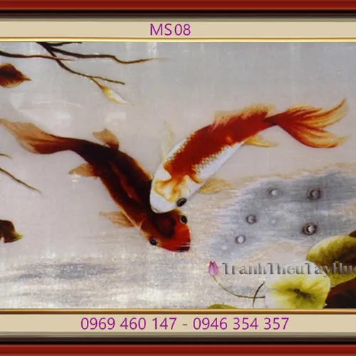 Tranh thêu cá chép hoa sen MS 08