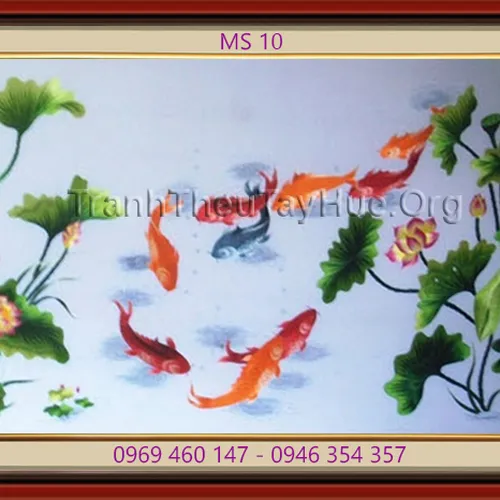 Tranh thêu cá chép hoa sen MS 10