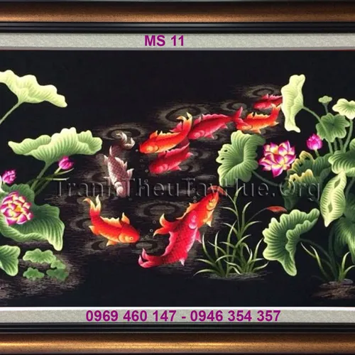 Tranh thêu cá chép hoa sen MS 11