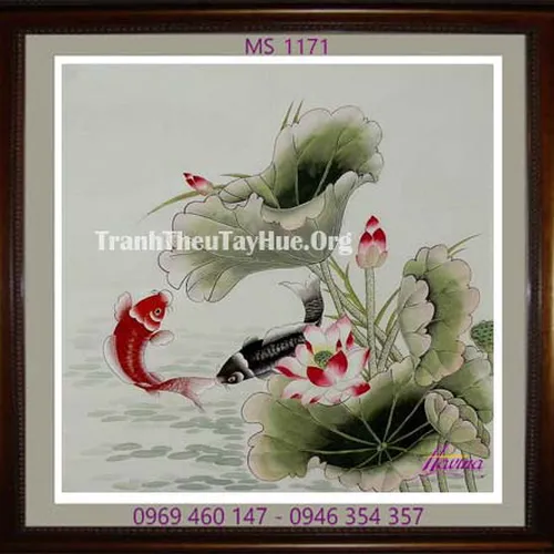 TRANH THÊU CÁ CHÉP HOA SEN MS 1171