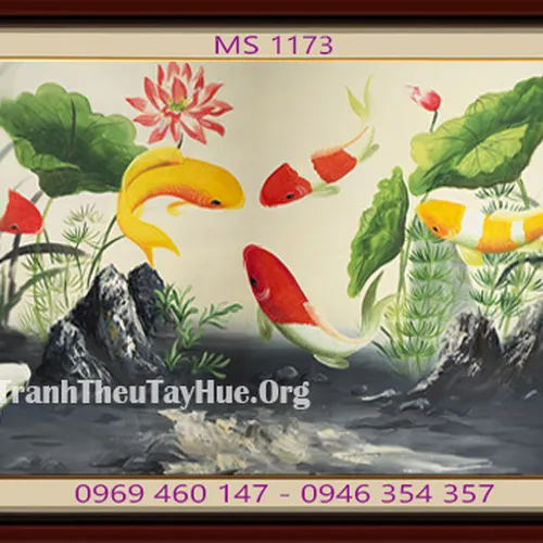 TRANH THÊU CÁ CHÉP HOA SEN MS 1173