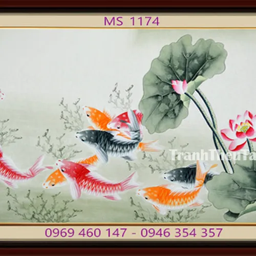 TRANH THÊU CÁ CHÉP HOA SEN MS 1174